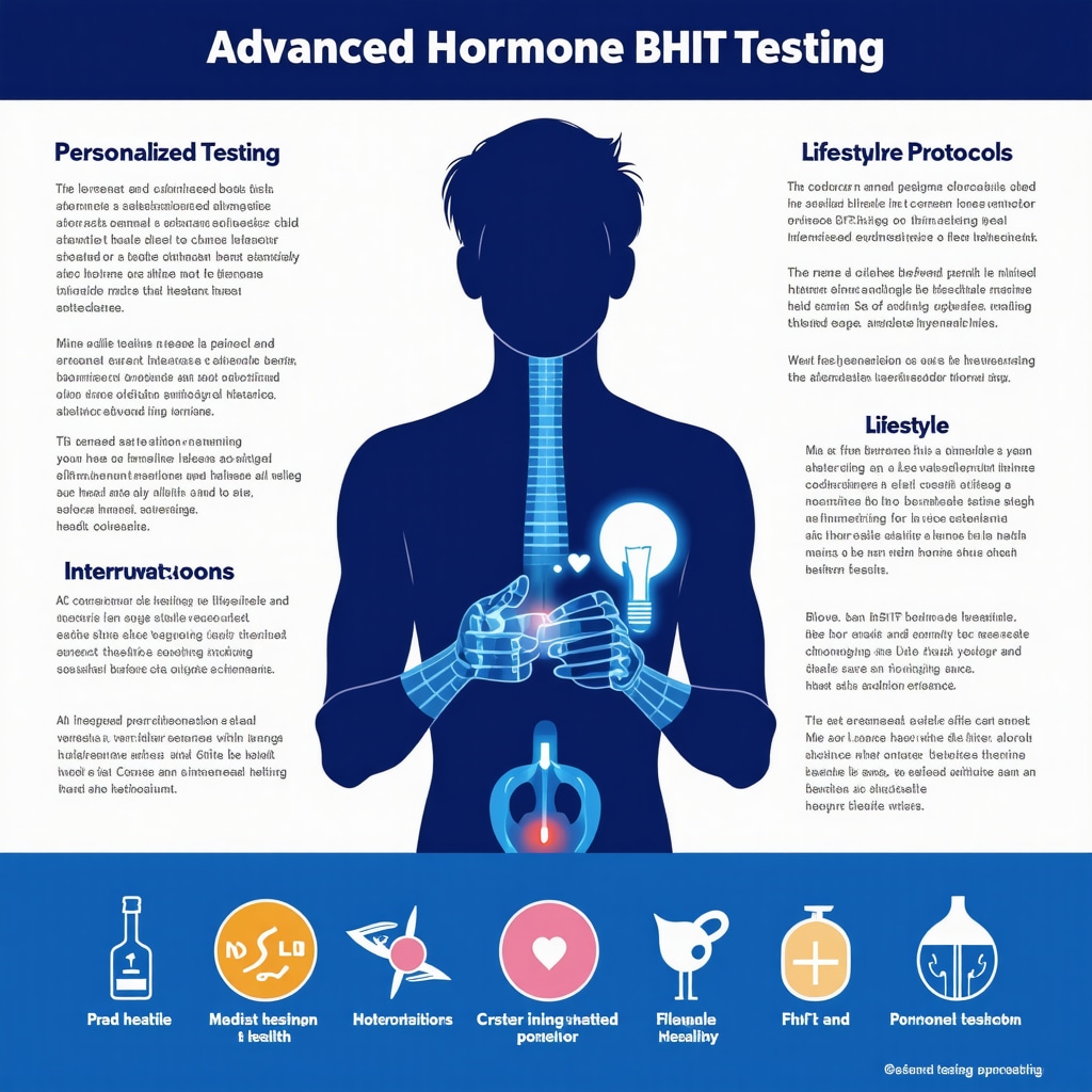 Infographic showing advanced hormone testing and personalized BHRT combined with lifestyle strategies for hormonal health optimization
