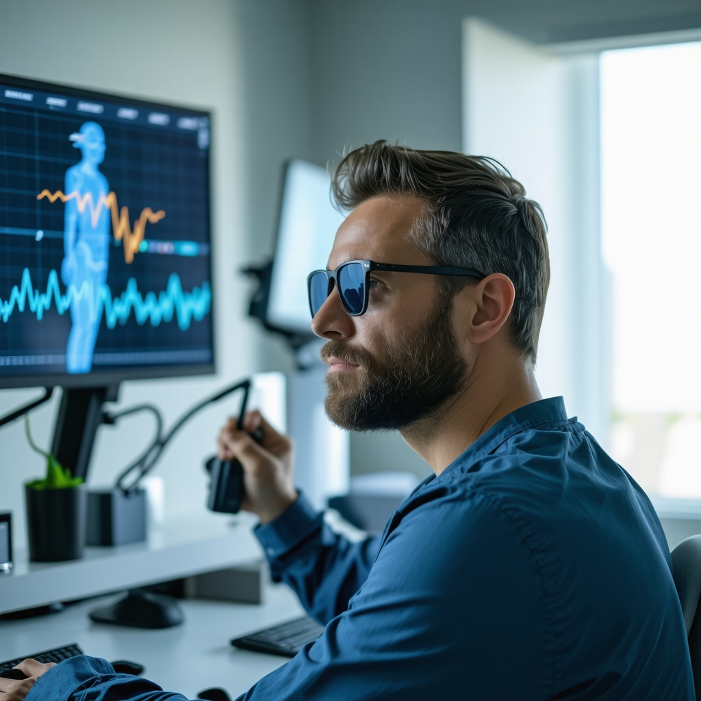 Patient with wearable health tracker and digital hormone monitoring data in San Diego clinic