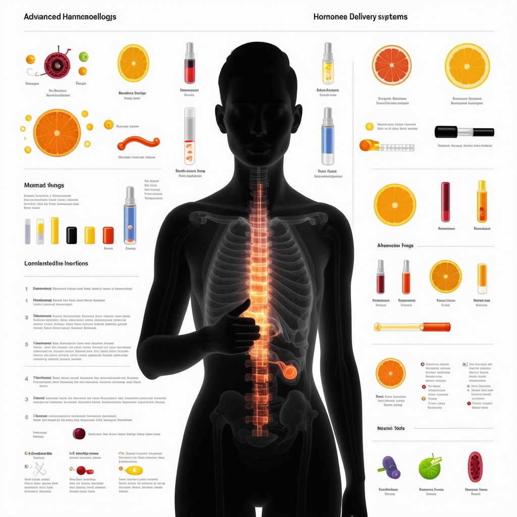 Infographic showing innovative hormone delivery methods and genetic testing integration for personalized hormone therapy