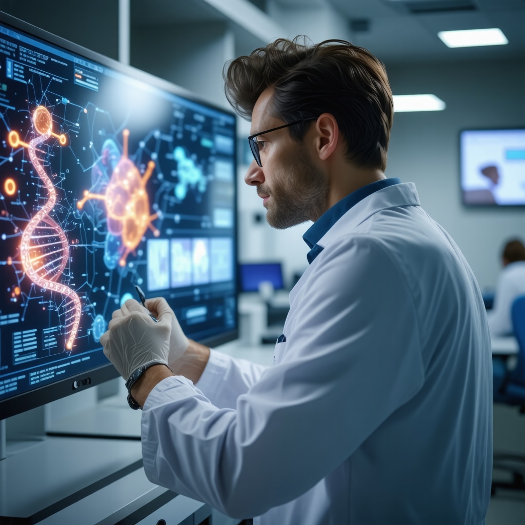 Doctor reviewing genetic and AI data for personalized hormone pellet therapy in San Diego