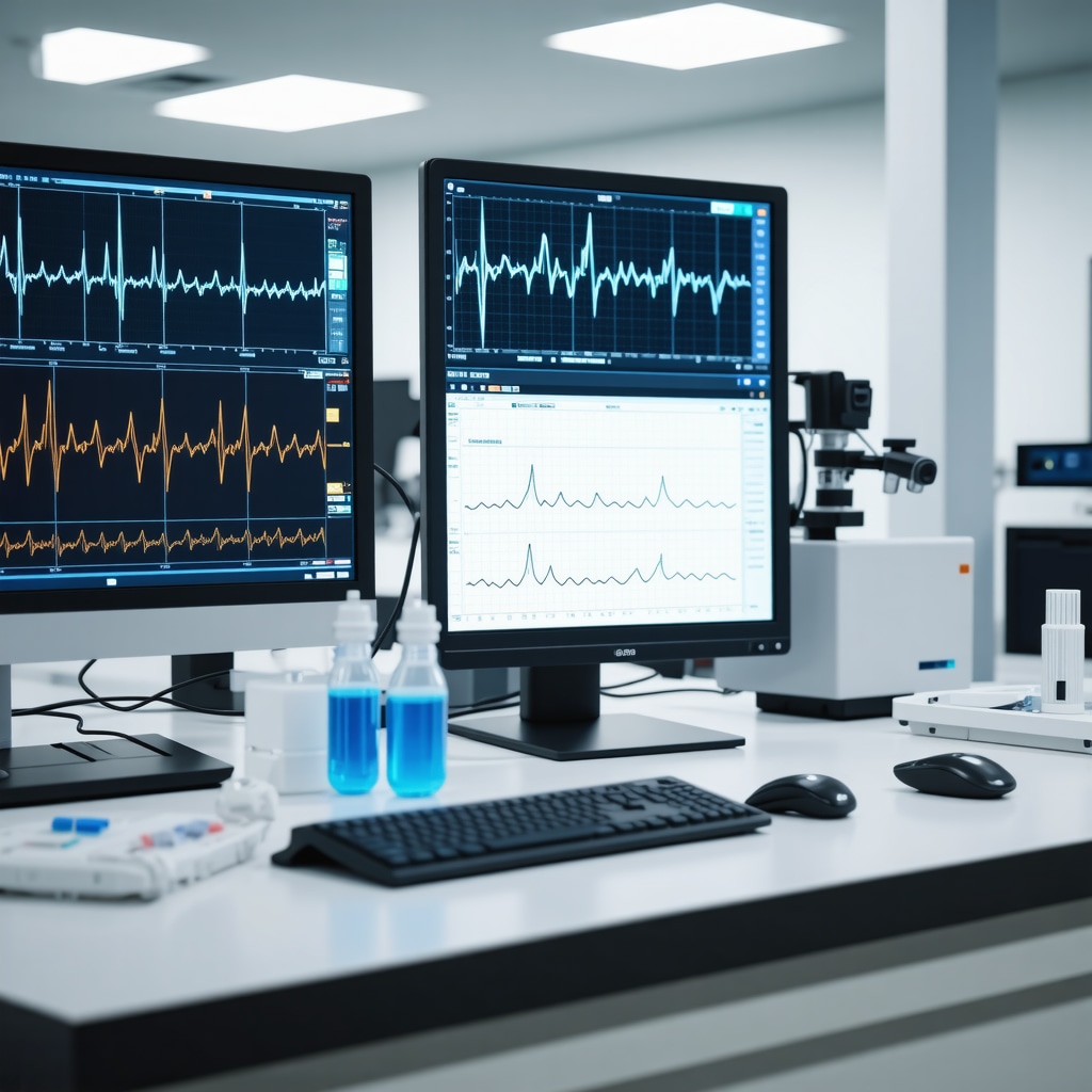 Laboratory equipment displaying hormone rhythm graphs and molecular diagrams for hormone optimization