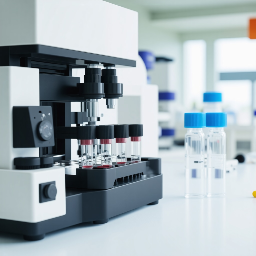 Medical laboratory with LC-MS/MS equipment analyzing hormone levels for testosterone therapy