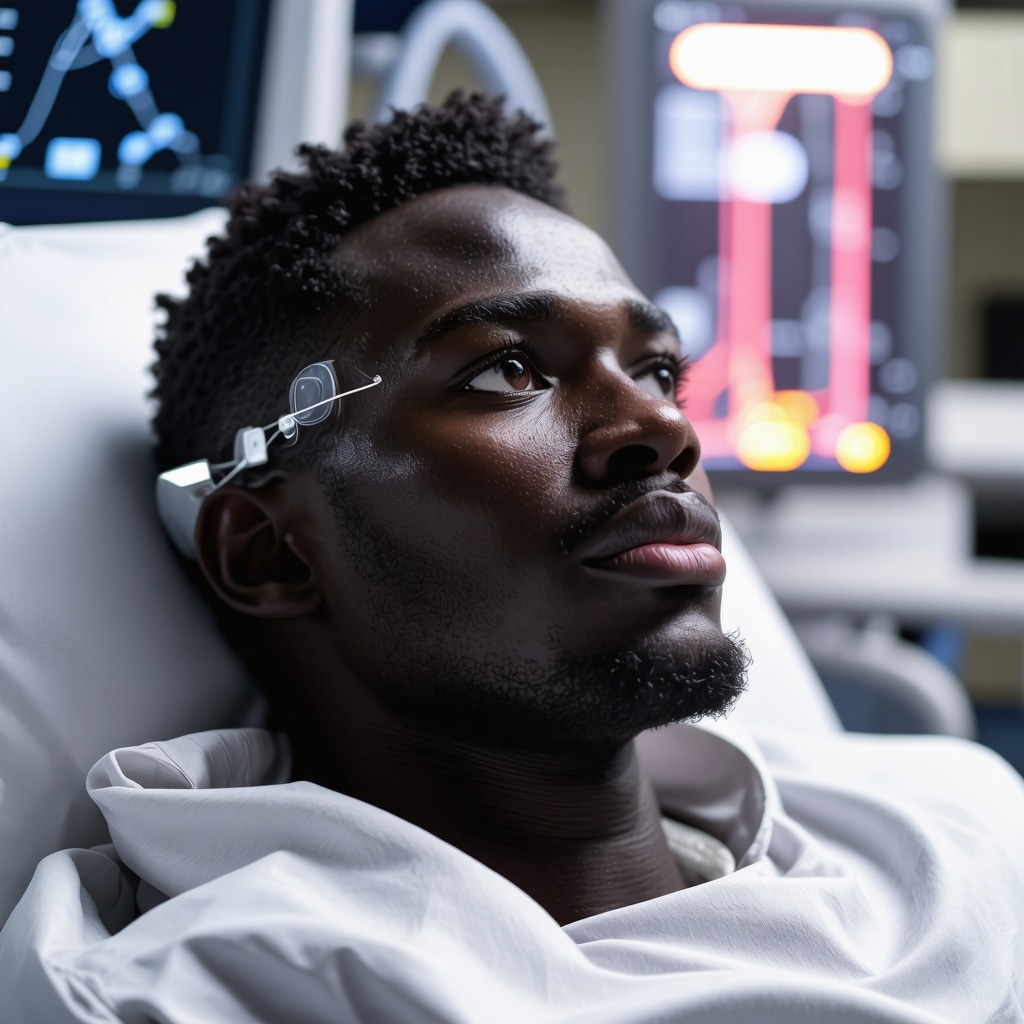 Patient undergoing advanced natural testosterone replacement therapy with nanotechnology and digital health monitoring in San Diego clinic