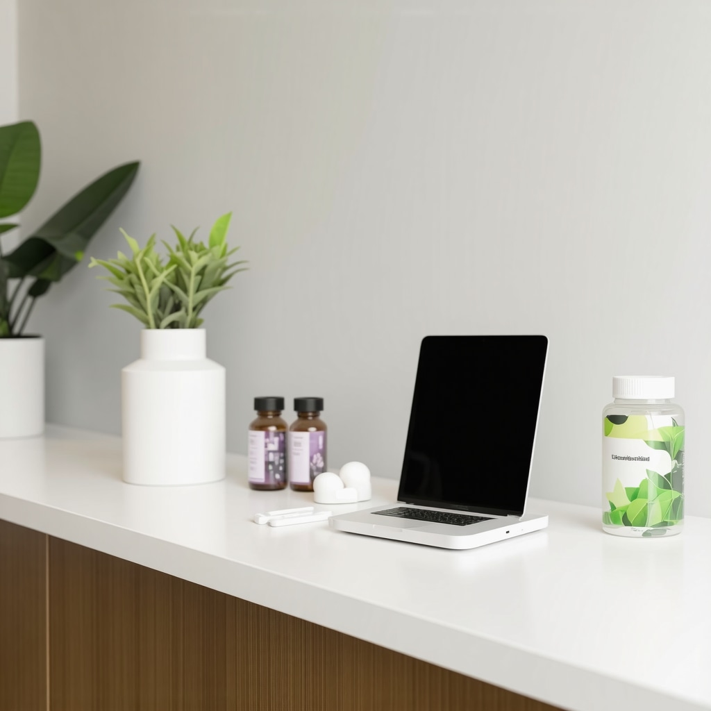 Clinic environment displaying hormone monitoring equipment and neuroendocrine therapy supplements