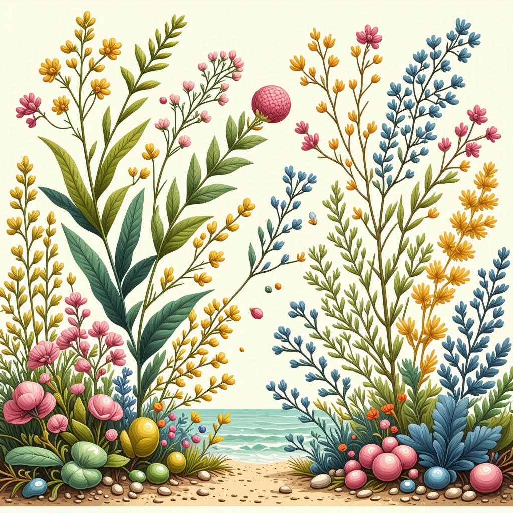 Illustration depicting gut microbiome and hormone receptor interaction with adaptogenic herbs and diagnostic tools
