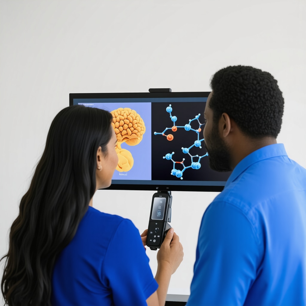 Patient consulting with doctor using digital hormone monitoring in San Diego clinic