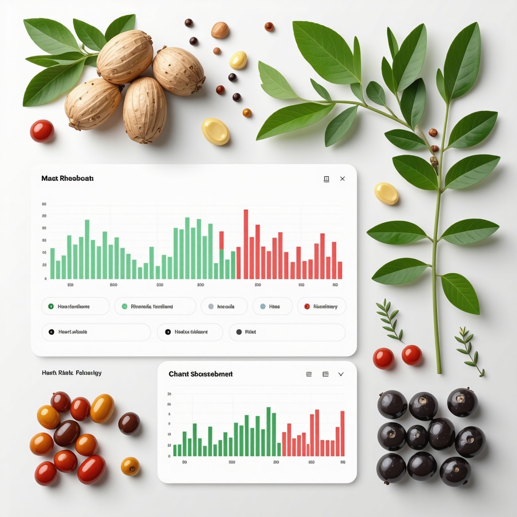 Digital health dashboard showing hormone levels and herbal supplement tracking with botanical illustrations