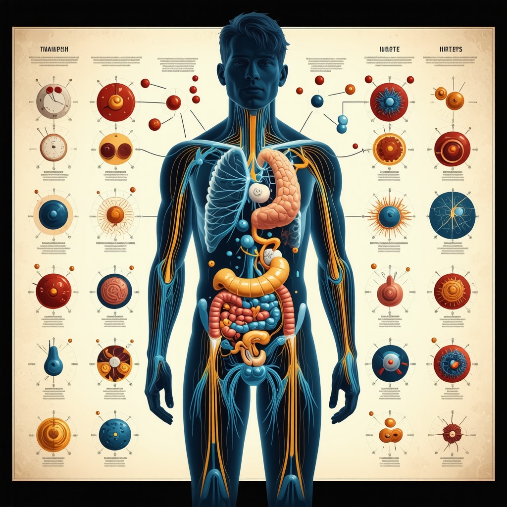 Medical infographic showing hormone pathways linked with circadian rhythm and gut microbiome modulation