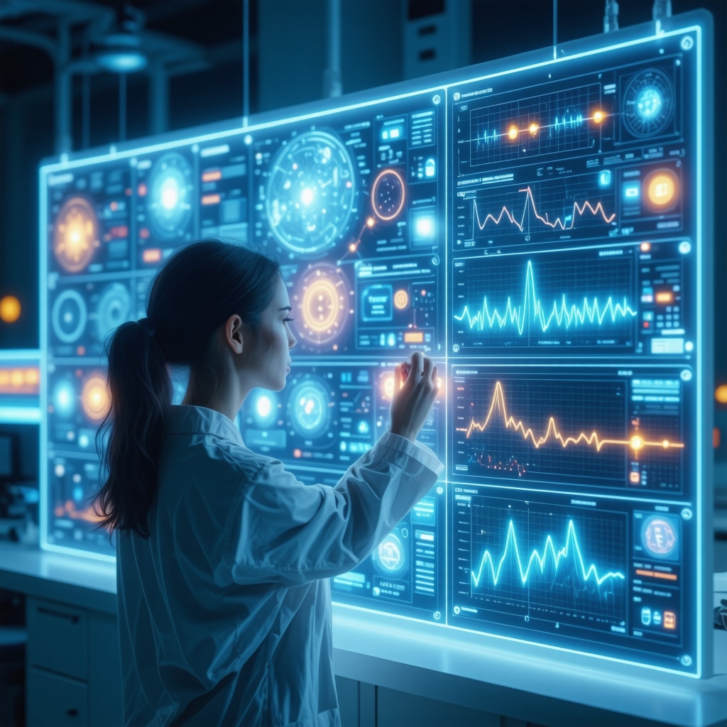 Healthcare professional reviewing AI-based hormonal data integrating circadian, genomic and microbiome factors for BHRT optimization