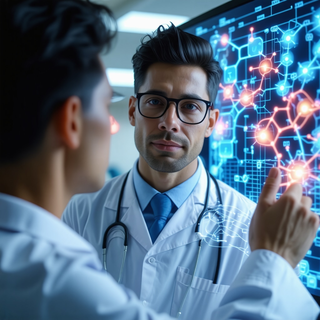 Patient and clinician analyzing advanced hormone, peptide, and epigenetic data on a digital interface in a San Diego clinic