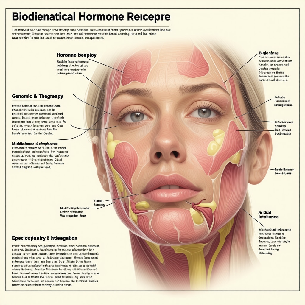 Infographic showing hormone receptor binding, genomic data, and multidisciplinary BHRT care in San Diego clinics