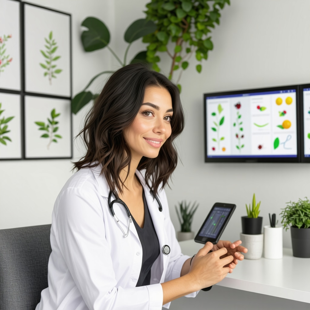 Female patient and healthcare provider discussing herbal and bioidentical hormone therapy with digital hormonal monitoring in a San Diego clinic