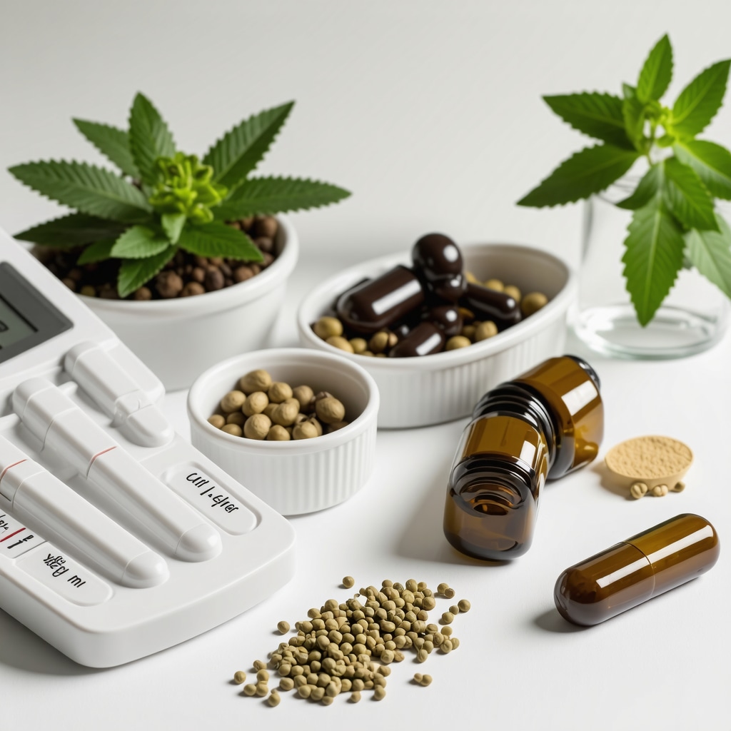 Advanced hormone testing equipment with herbal supplements representing integrative women's hormonal health