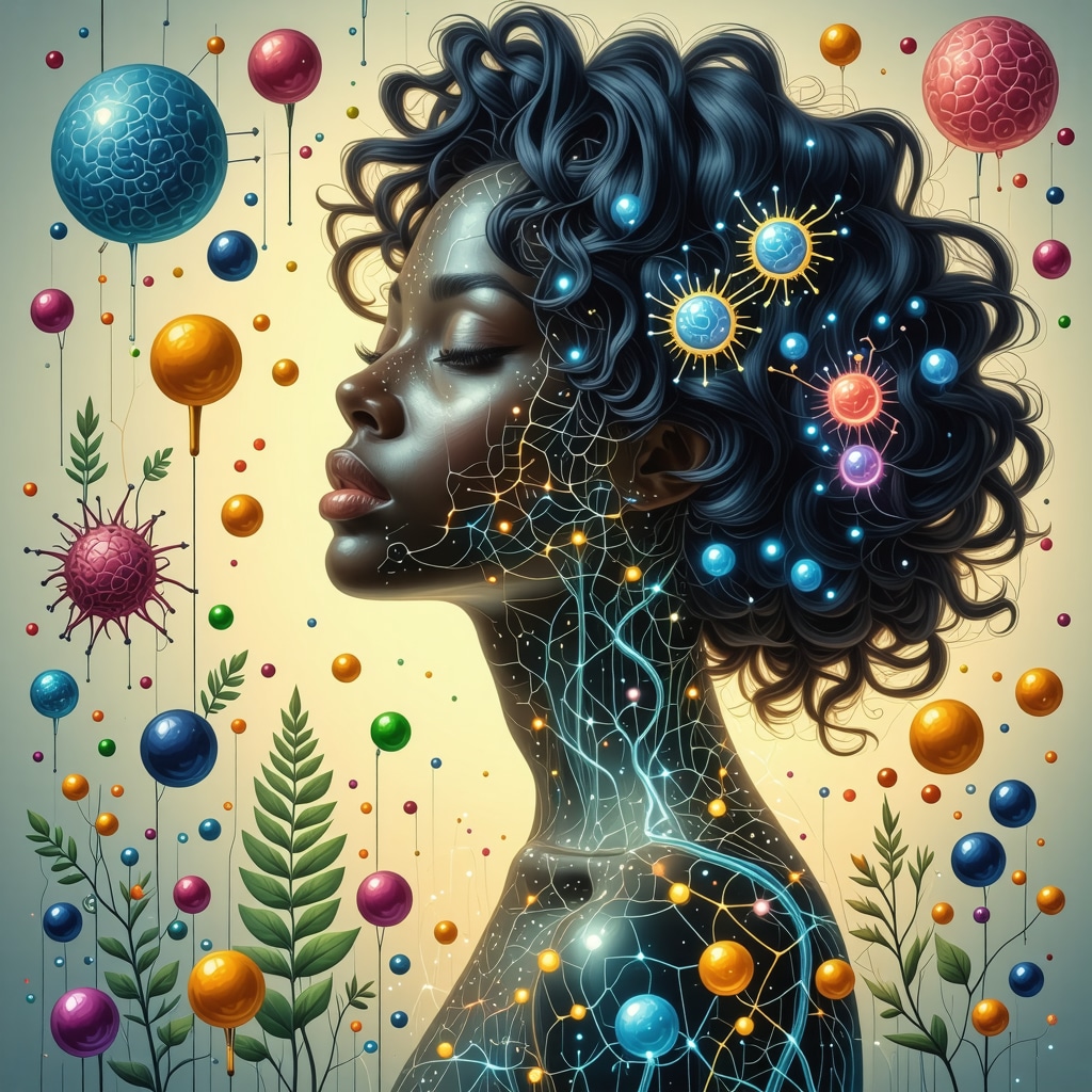 Illustration showing integration of hormones, gut microbiome, acupuncture, and genetics in natural menopause care