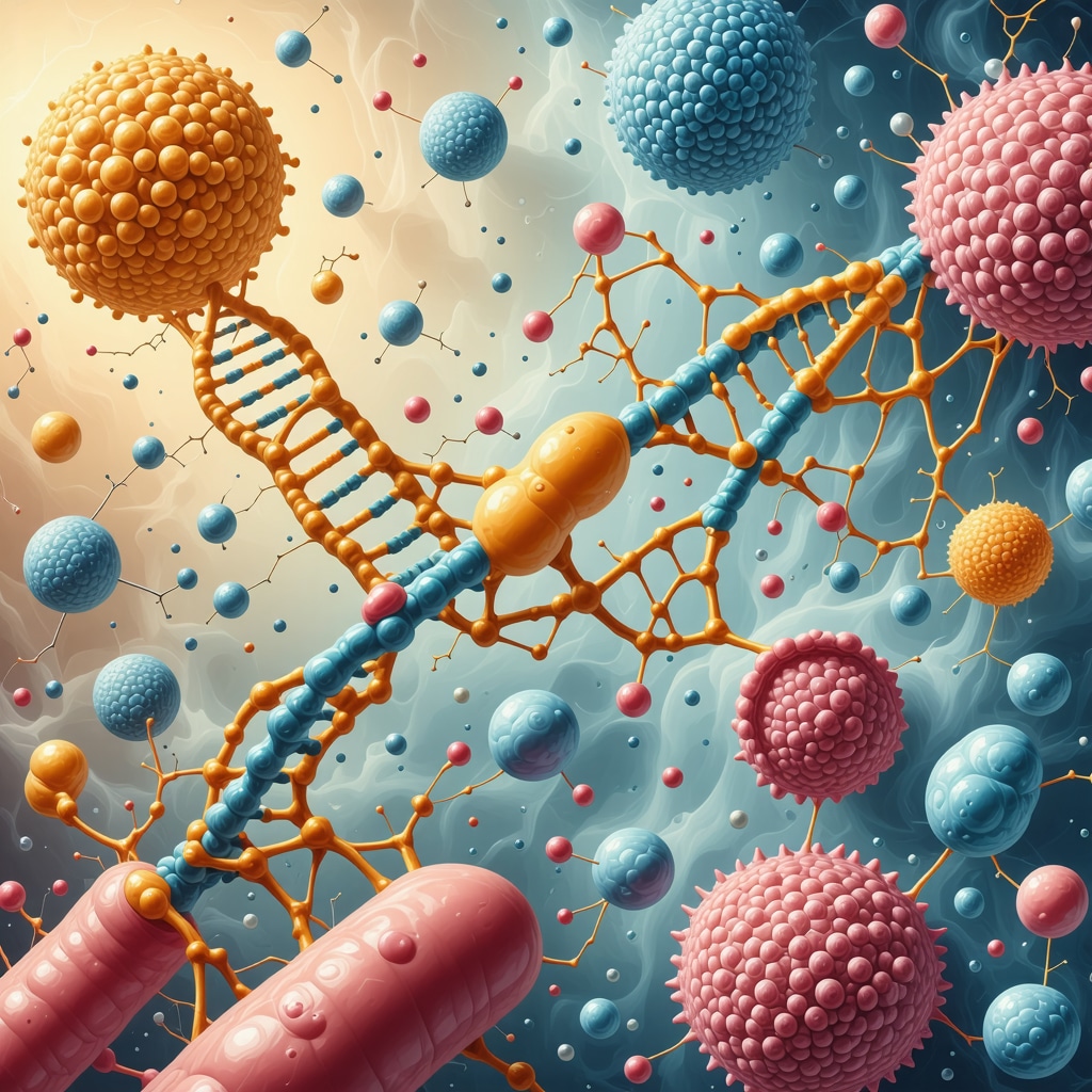 Illustration of bioidentical hormone molecular interaction with receptors, DNA, and gut microbiome influence