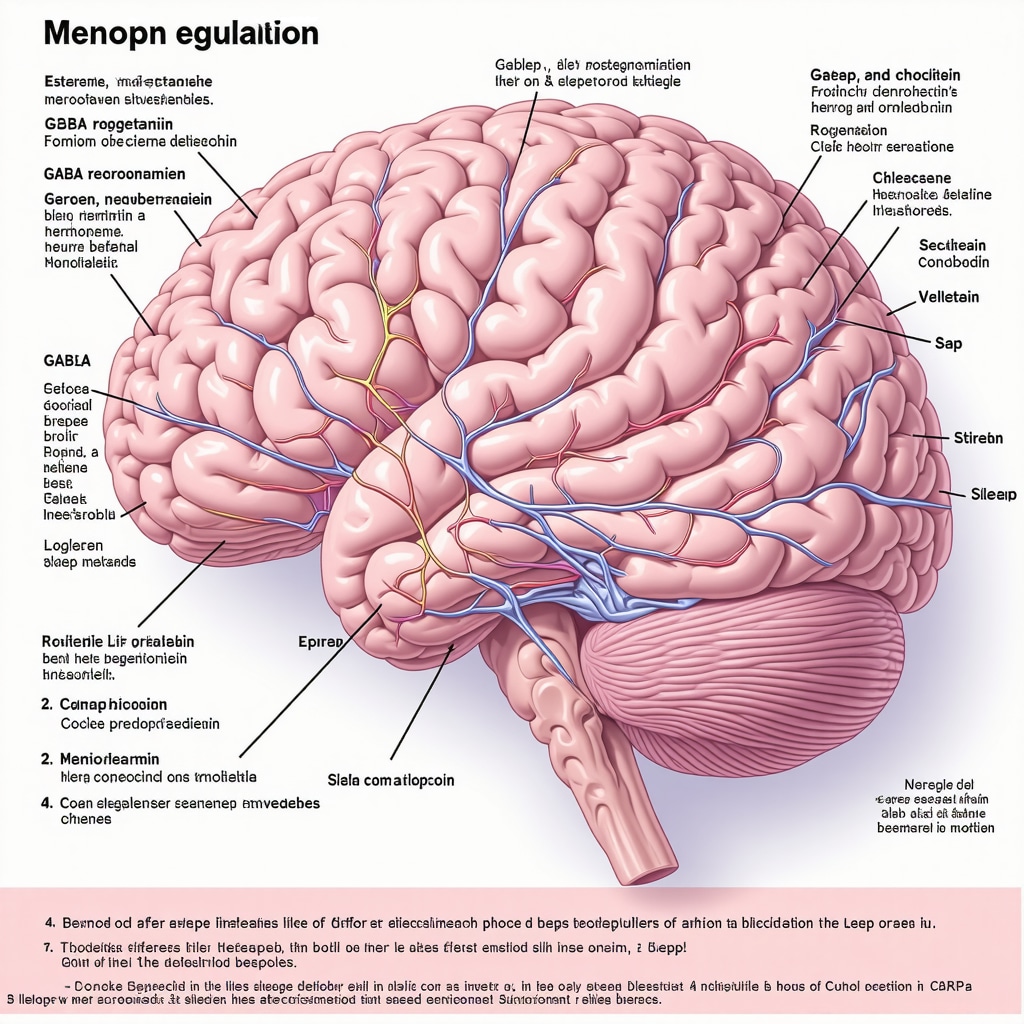 Illustration of hormone interaction with brain neurotransmitters regulating sleep during menopause