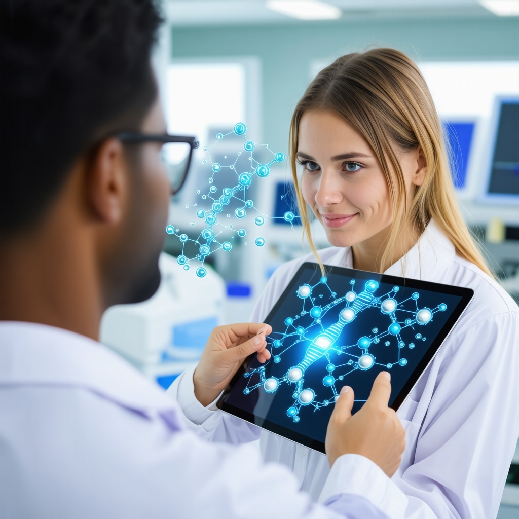Patient and endocrinologist reviewing genomic data for personalized BHRT in a clinical setting