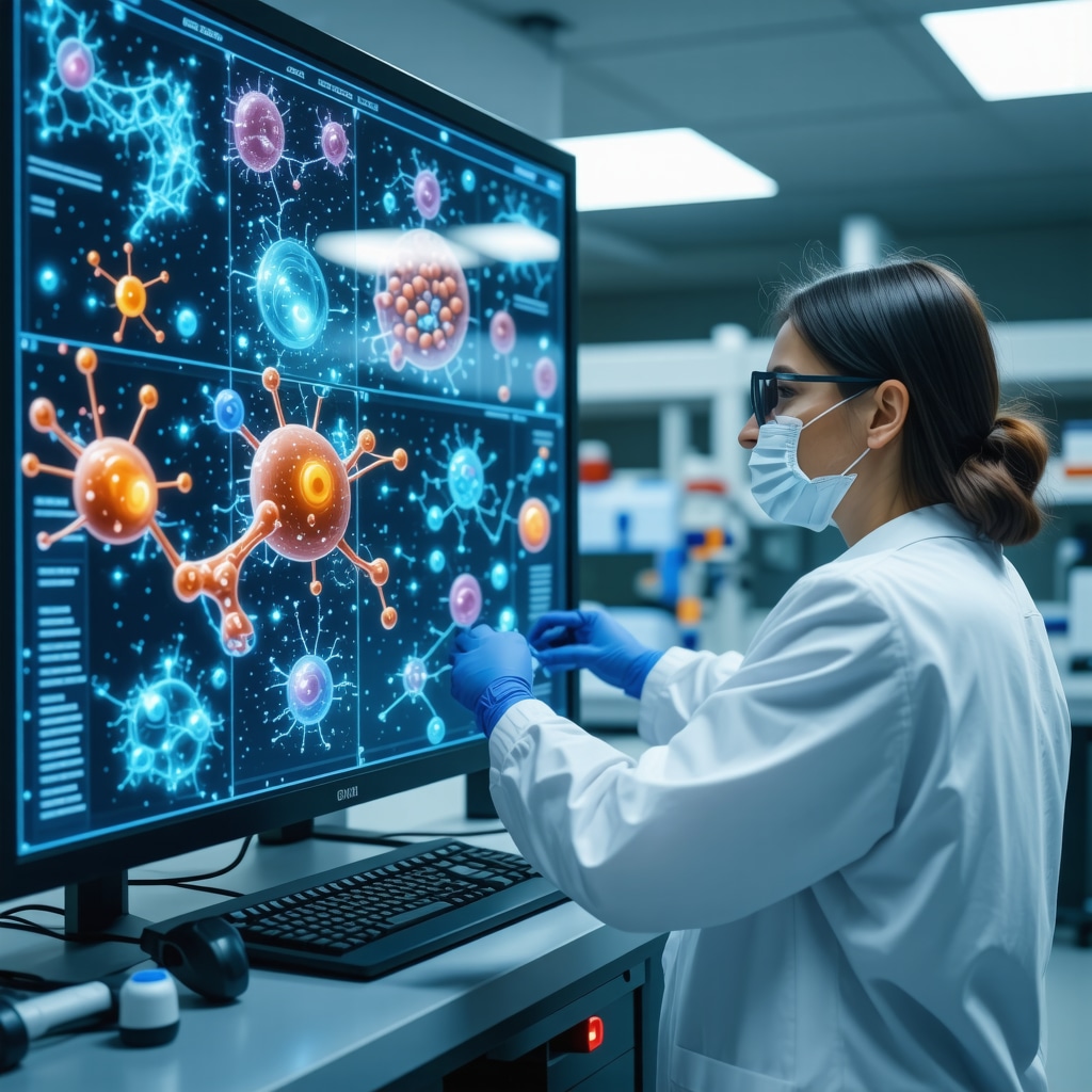 Specialist analyzing genetic and microbiome data for personalized hormone therapy in clinic