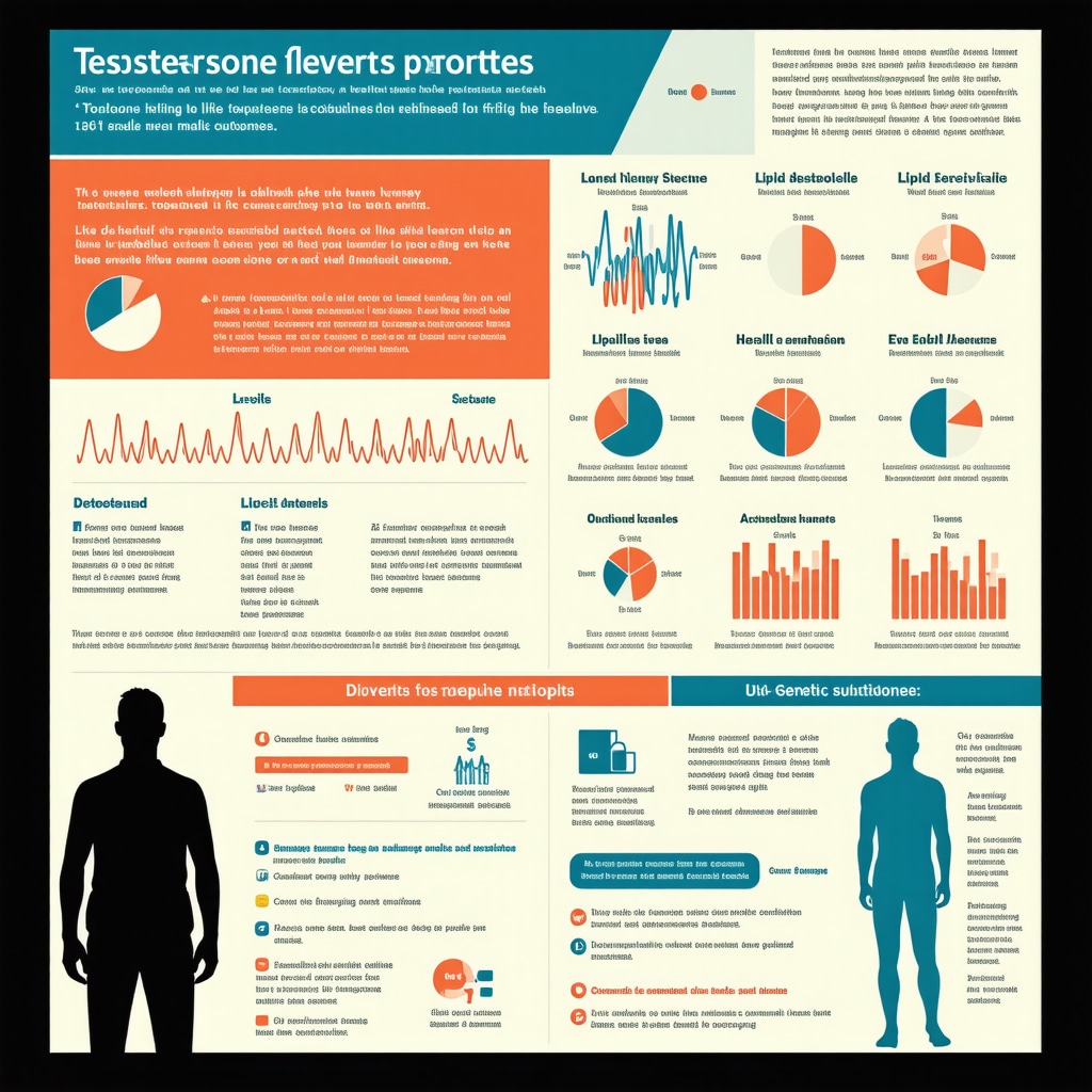 Infographic showing testosterone impact on metabolism and genetic factors influencing therapy