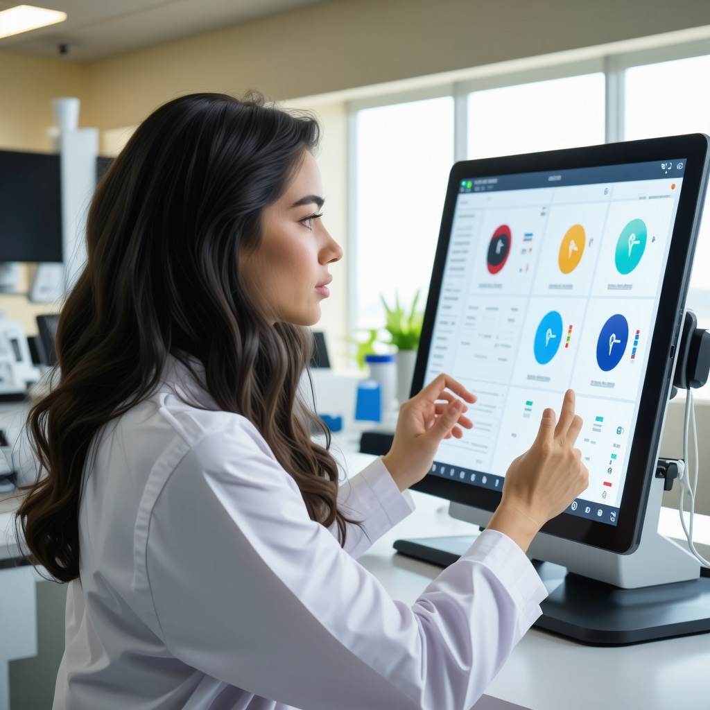 Healthcare provider and female patient in San Diego using AI-based wearable devices for personalized hormone therapy monitoring