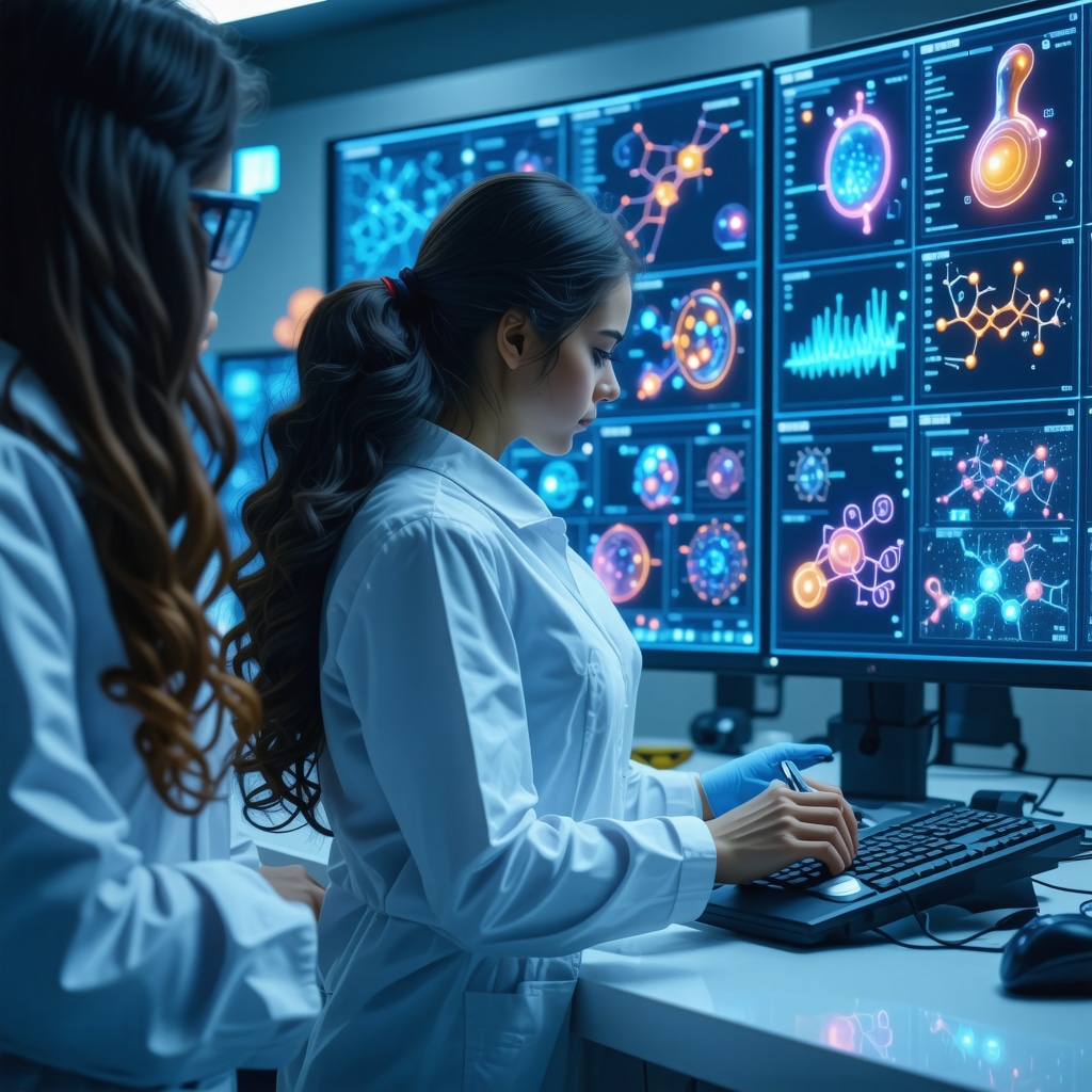 AI-powered diagnostics displaying hormone data and molecular structures for personalized therapy