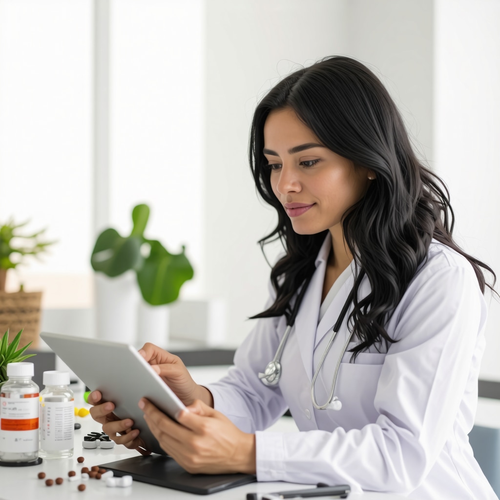 Clinician analyzing hormone pellet therapy test results in a San Diego clinic