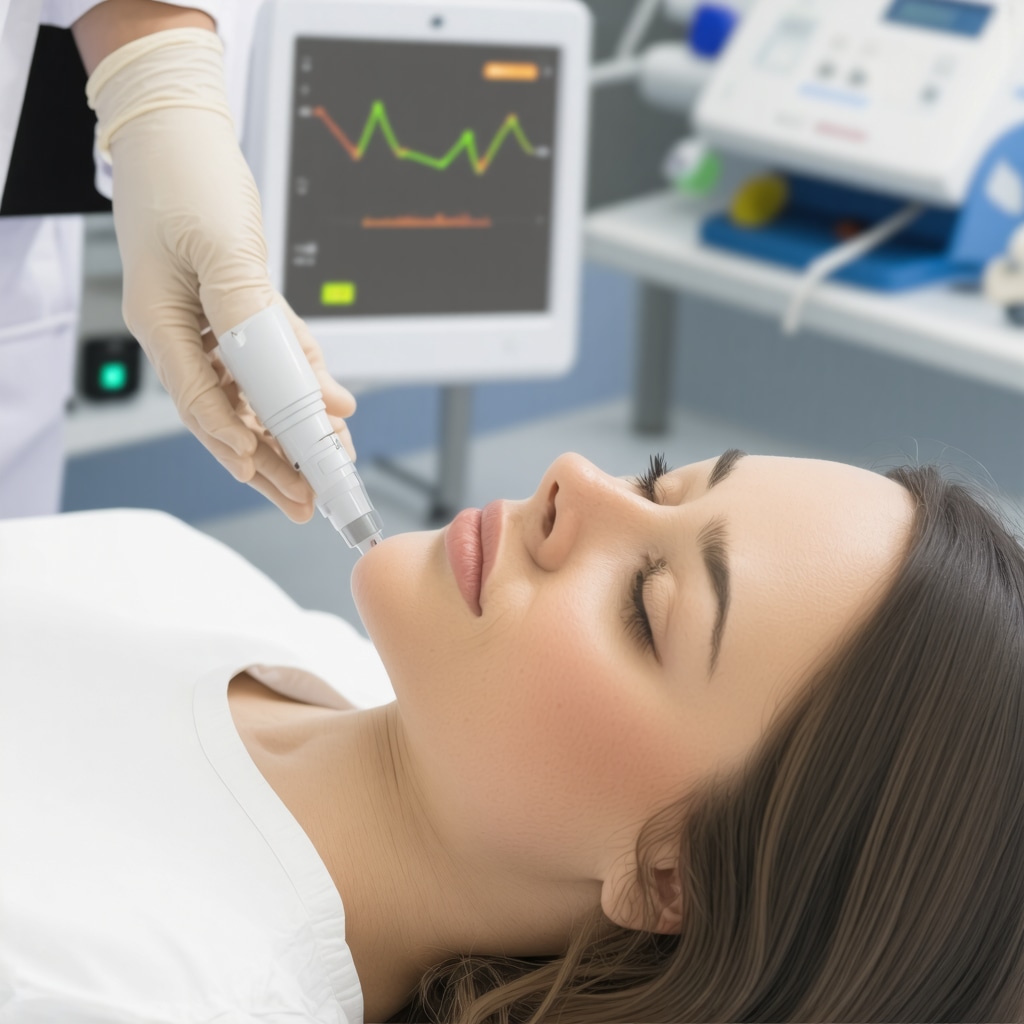 Patient receiving BHRT via smart implantable pump with digital hormone level monitoring in a modern clinic