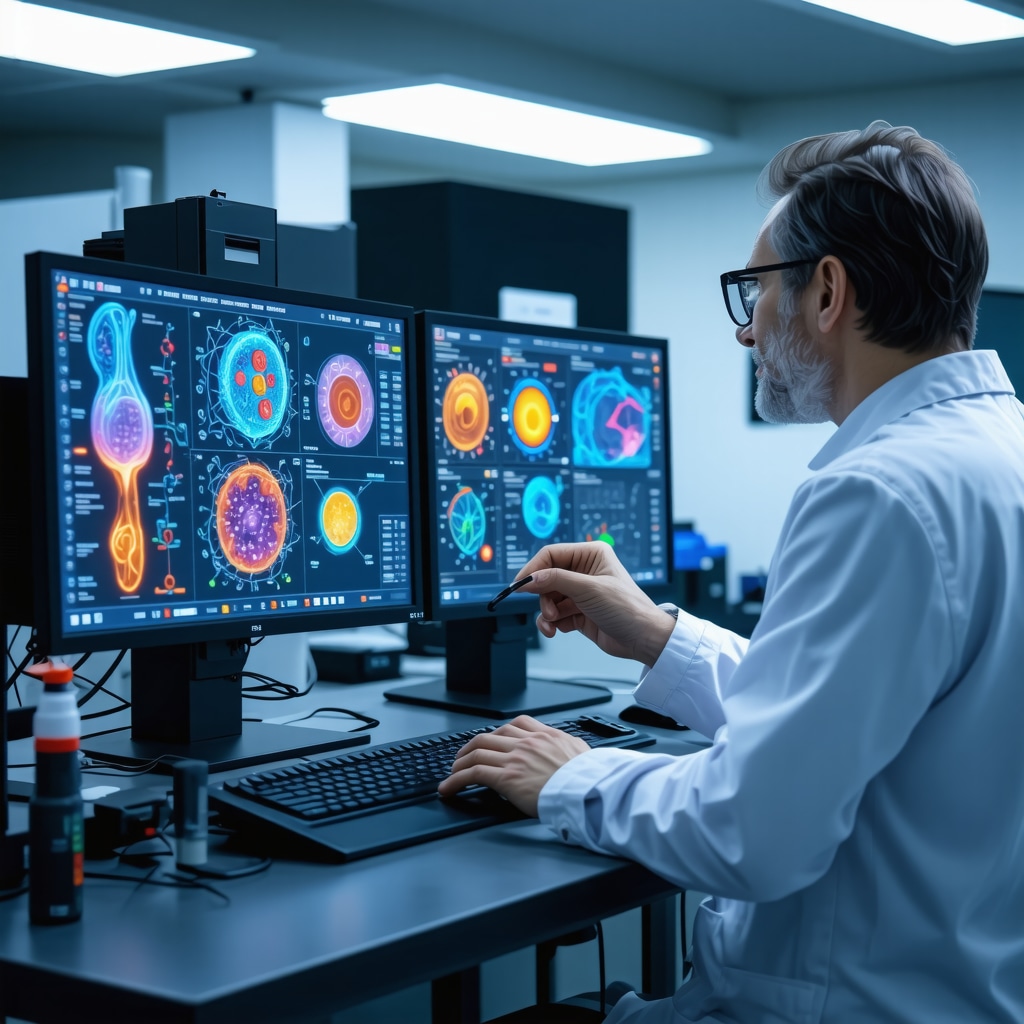 Clinician analyzing hormone and microbiome data related to testosterone optimization in a medical lab