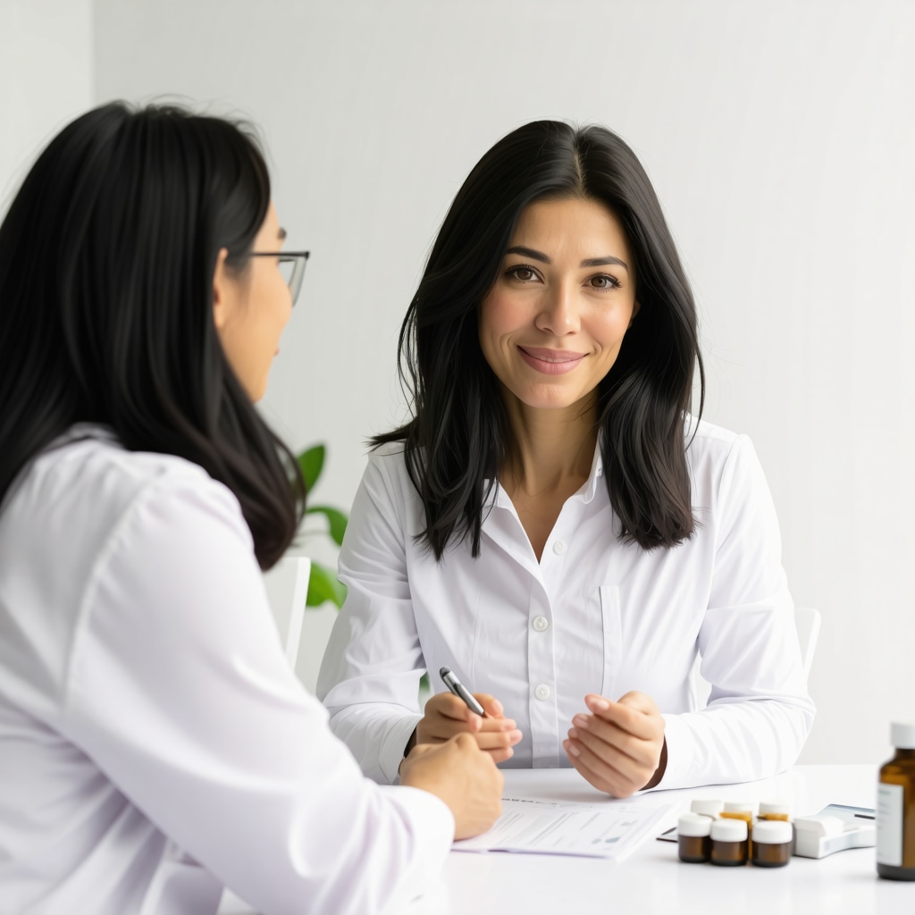San Diego woman consulting expert about advanced hormone testing and natural menopause treatments