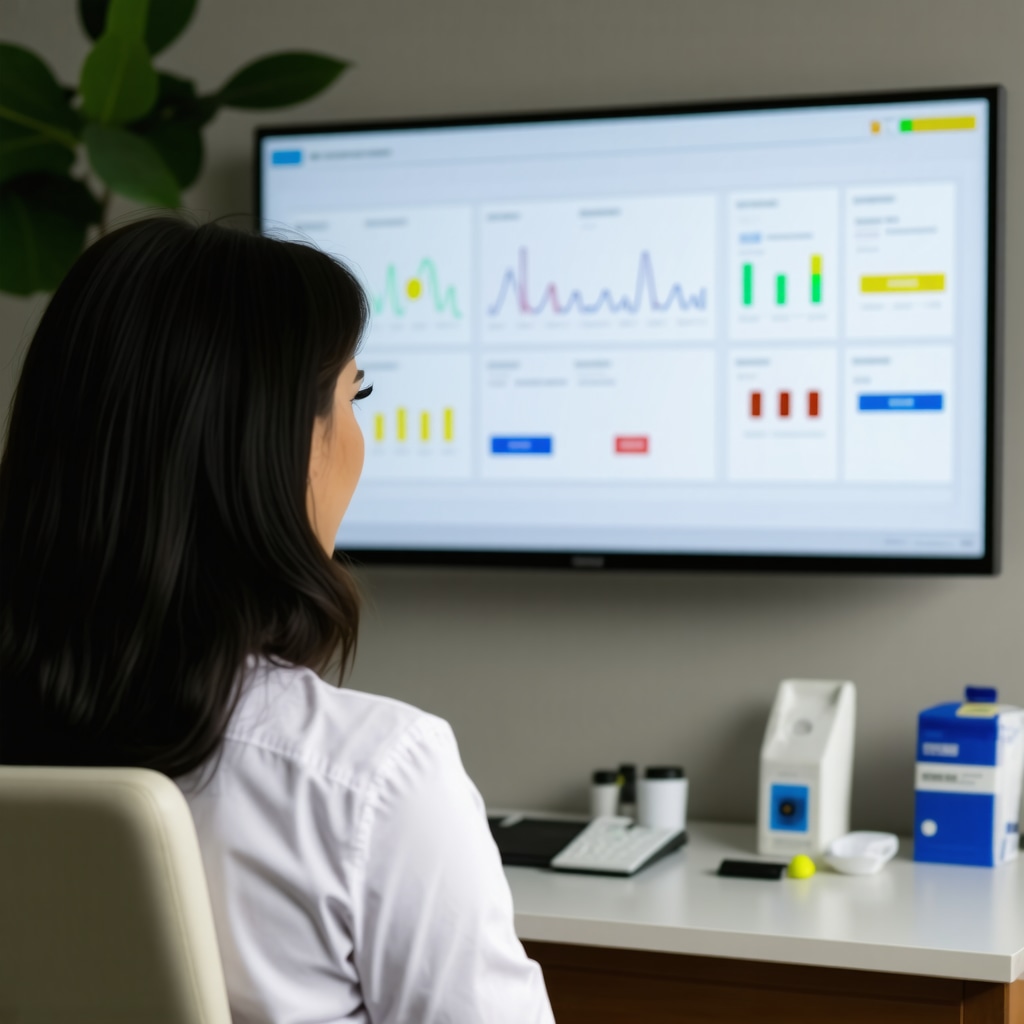 Patient consulting hormone specialist with genomic data and hormone charts on screen