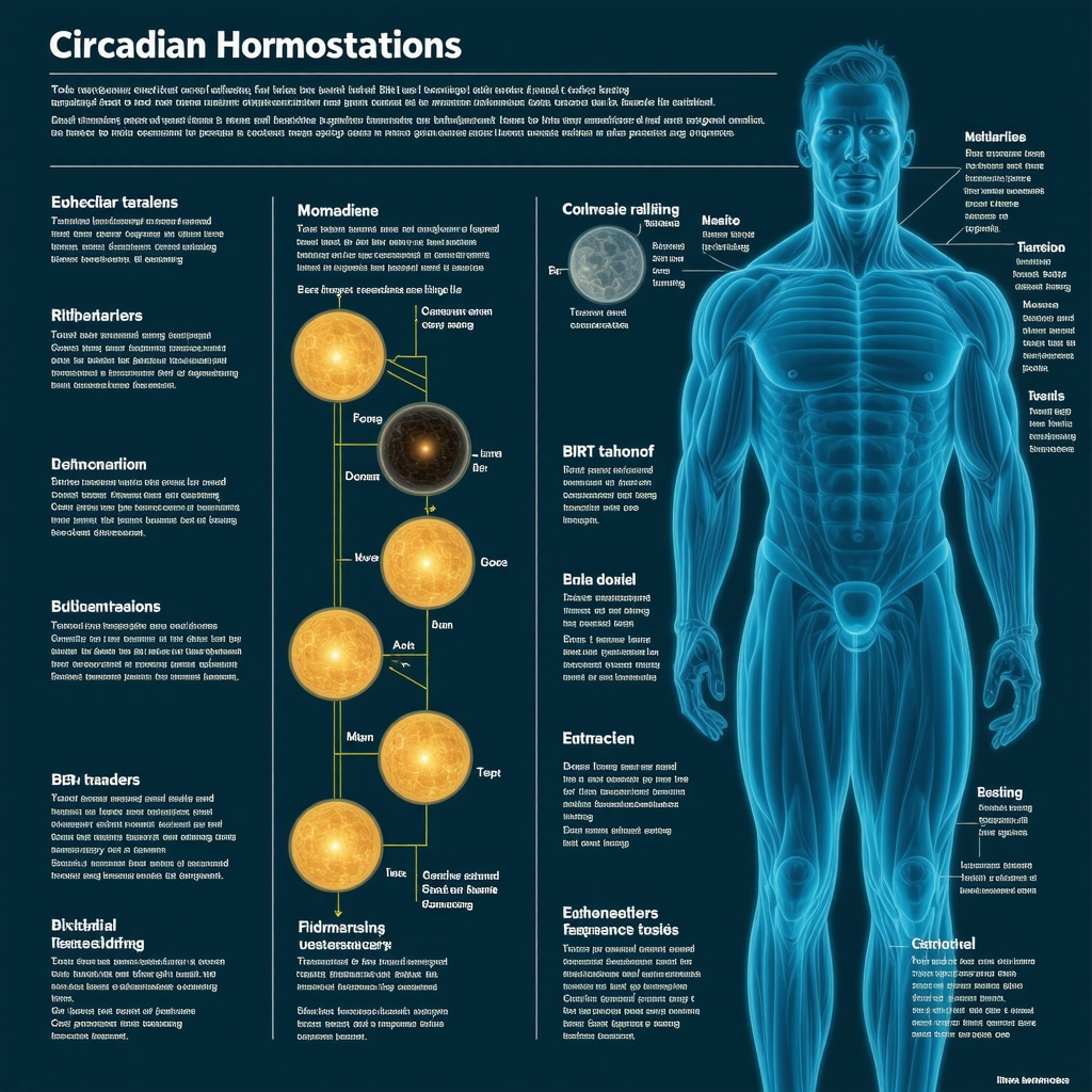 Infographic showing circadian hormone secretion patterns, biomarker data, and ideal BHRT dosing aligned with athletic training and recovery schedules