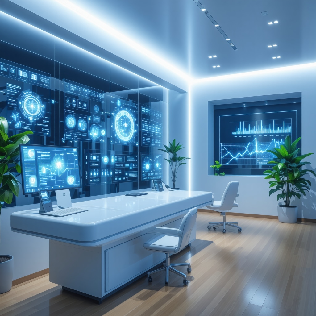 Modern clinic with AI data displays for personalized hormone therapy