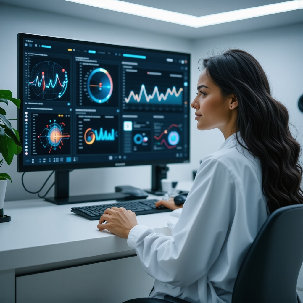 Patient consulting with hormone specialist using genomic data and AI analytics in San Diego clinic