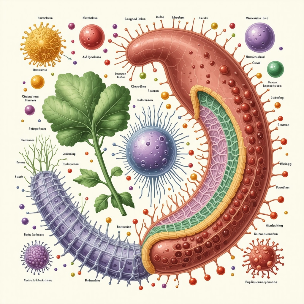 Scientific illustration of gut microbiota interactions with herbal hormone modulators