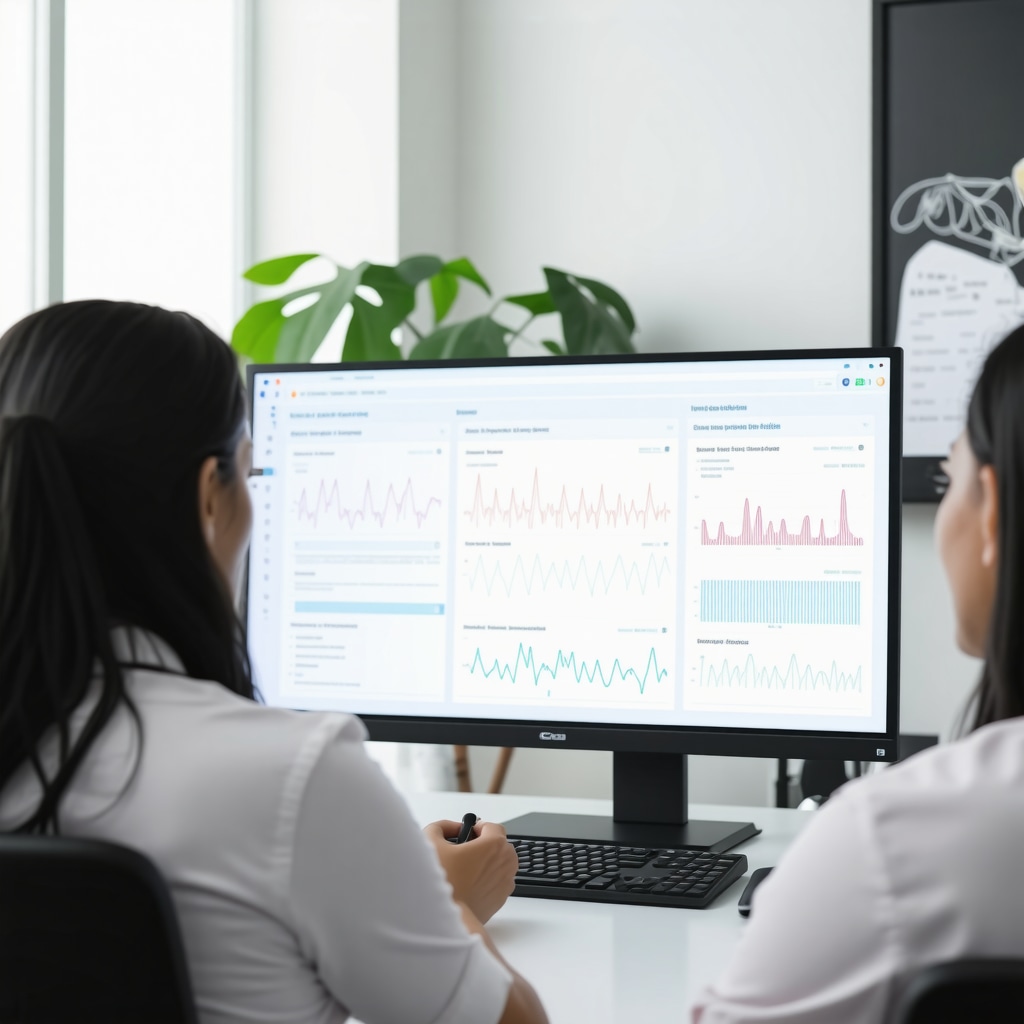 Multidisciplinary team in a San Diego clinic reviewing genomic and microbiome data with hormone therapy and nutrition integration visuals