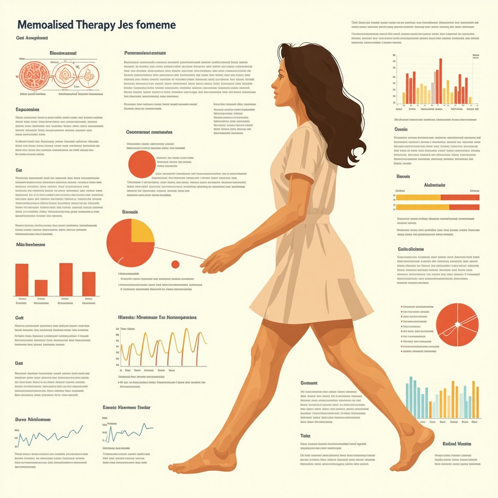 Infographic depicting genetic, epigenetic, circadian, microbiome, and biomarker integration for personalized BHRT