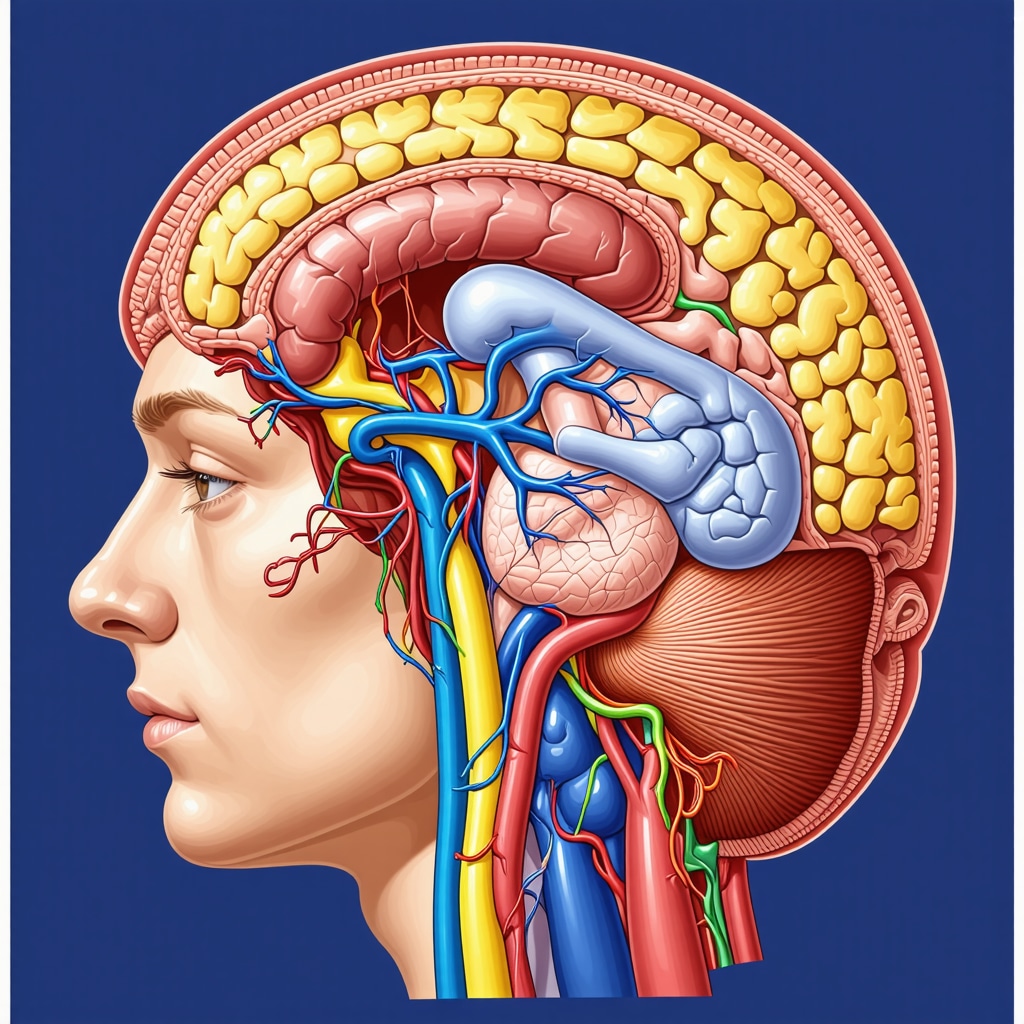Illustration of the hypothalamic-pituitary-adrenal axis with metabolic organ connections and hormone pathways