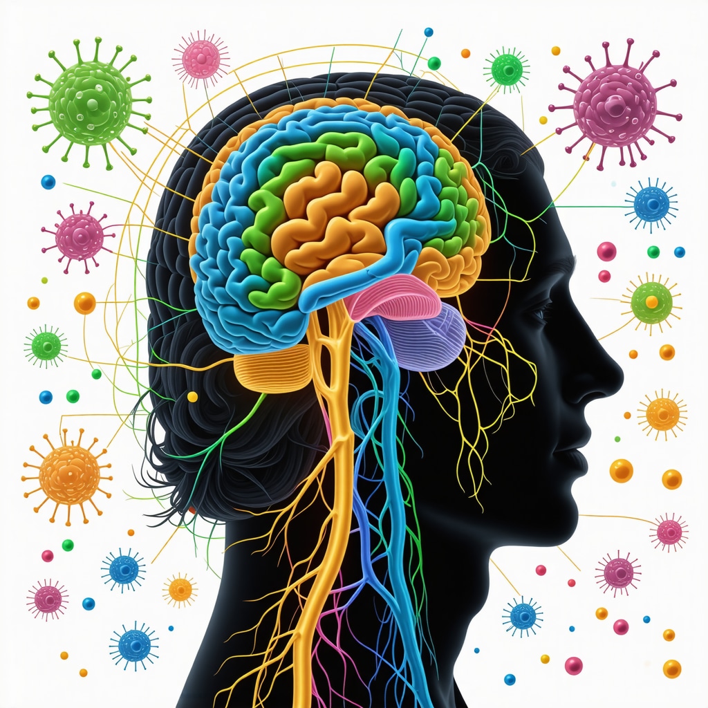 Detailed 3D visualization of peptide receptor modulation within neuroendocrine feedback loops alongside microbiome and multi-omics data representations.