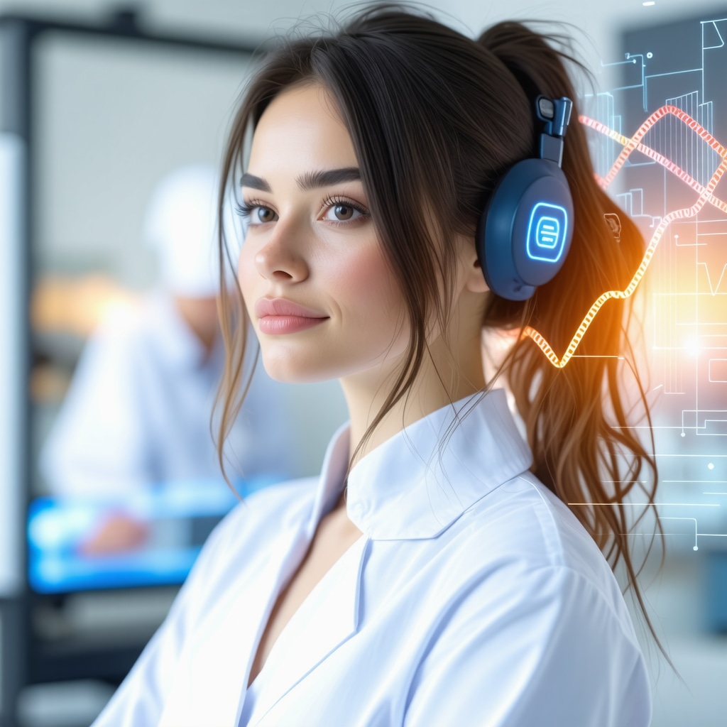 Woman consulting with doctor using wearable tech and genetic data for customized hormone therapy