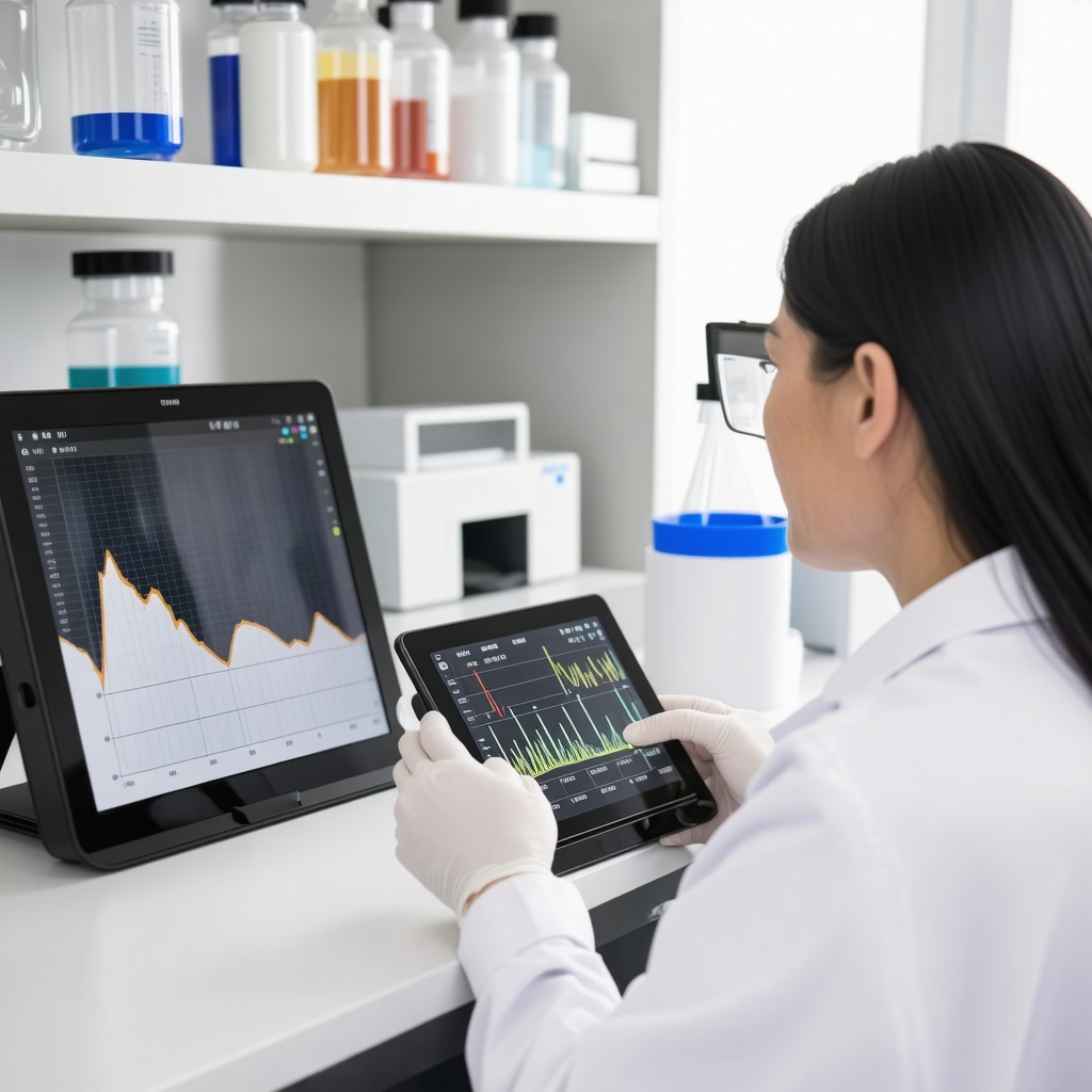 Clinician analyzing hormone test results using advanced LC-MS/MS technology for personalized BHRT in a modern laboratory