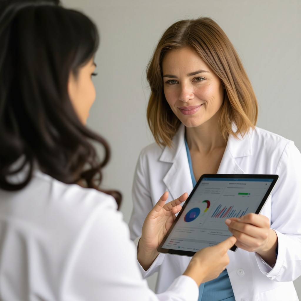 Female hormone specialist in San Diego reviewing personalized hormone test results with patient