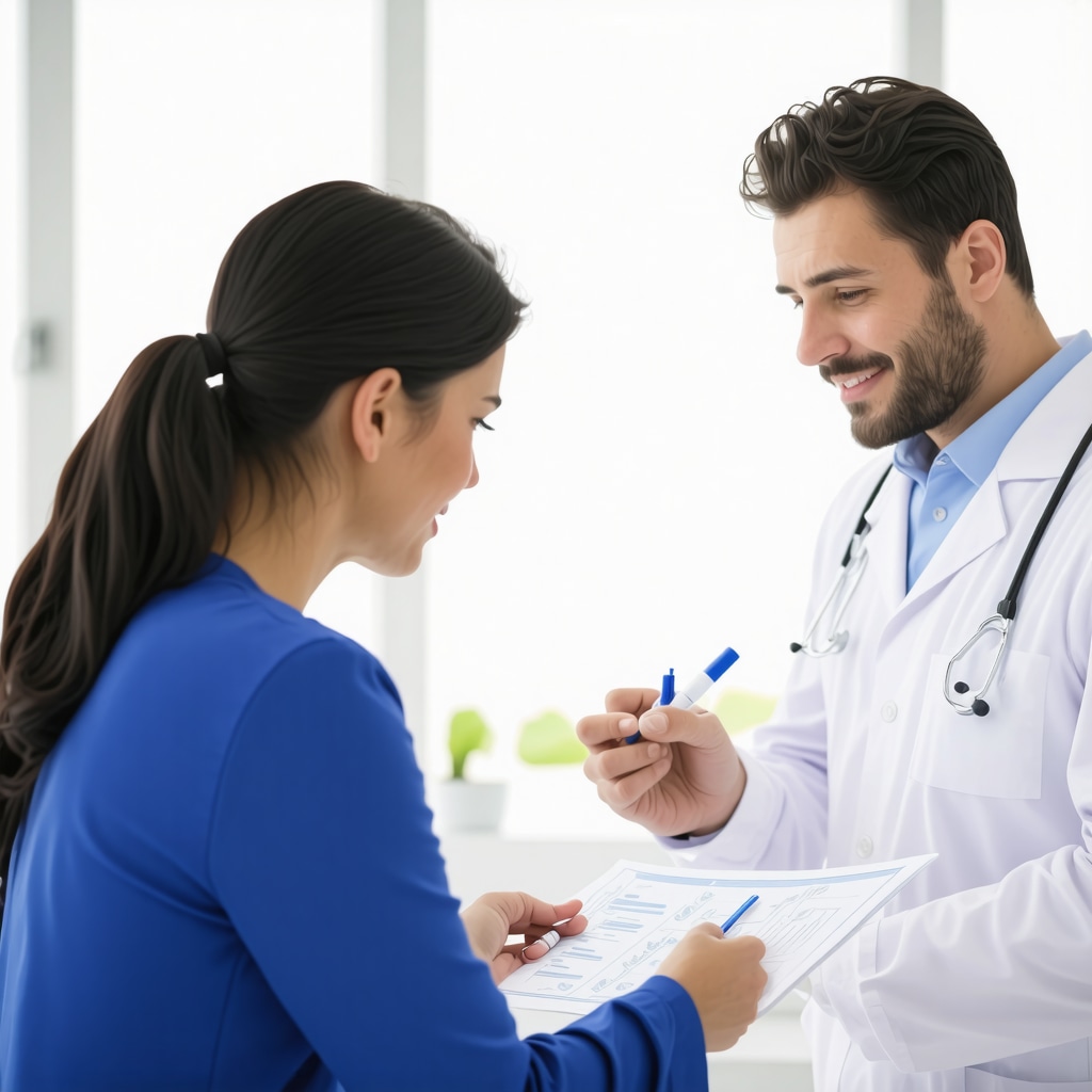 Clinician consulting patient with advanced hormone testing charts in a bright San Diego clinic