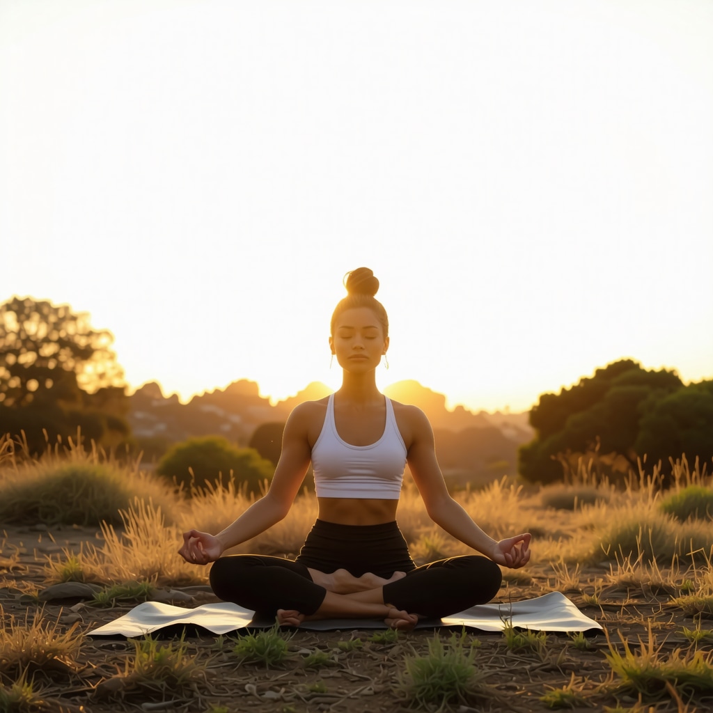 A woman doing yoga at sunrise outdoors in San Diego representing natural hormone balance and wellness